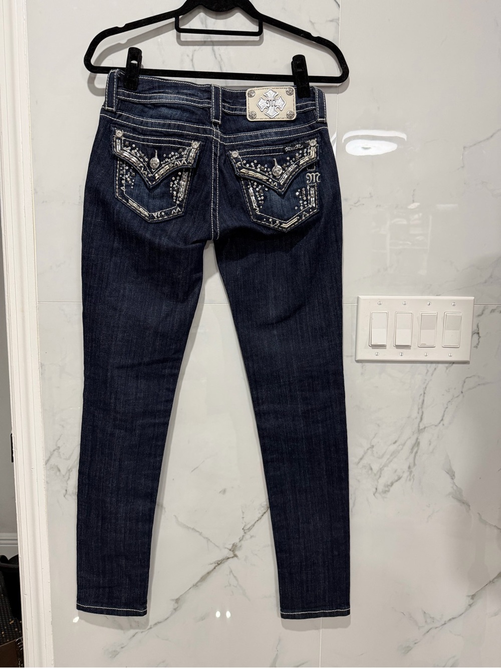 Miss Me Dark Blue Skinny Jeans with Embellished Back Pockets NWOT